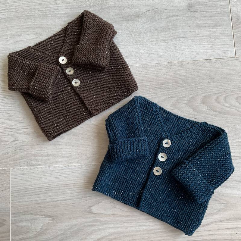 Babyweste, Baby-strickjacke, Schicke Baby-Wollweste | Merino, Silberfaden, Handgestrickt, 3 Monate von DelphineCFrance