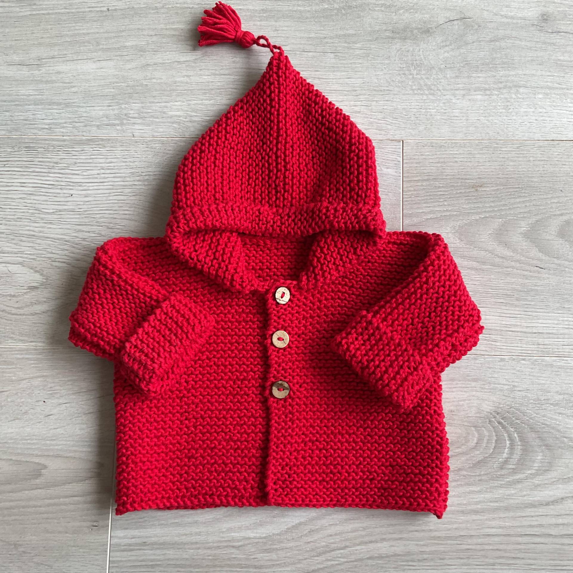 Kapuzenjacke, 3 Monate, Babyjacke, 100% Baumwolle, Babyweste, Kapuzenmantel, Handgestrickt, Überzieher von DelphineCFrance