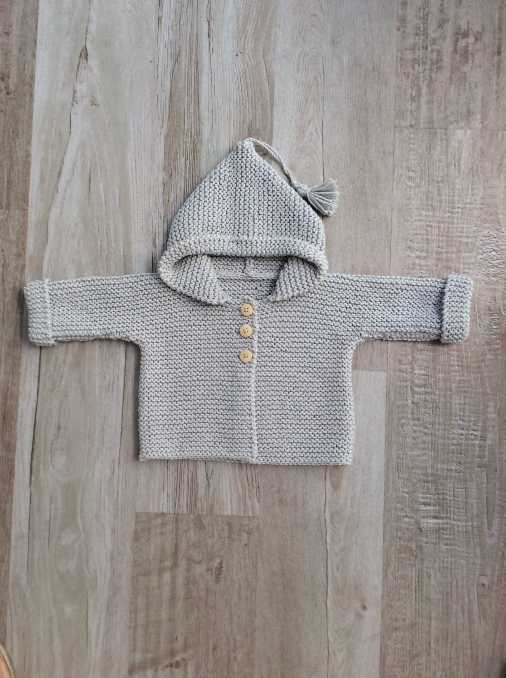 Kapuzenjacke, Babyjacke, 100% Baumwolle, Babyweste, Kapuzenmantel, Handgestrickt, Handgemachter Burnous von DelphineCFrance