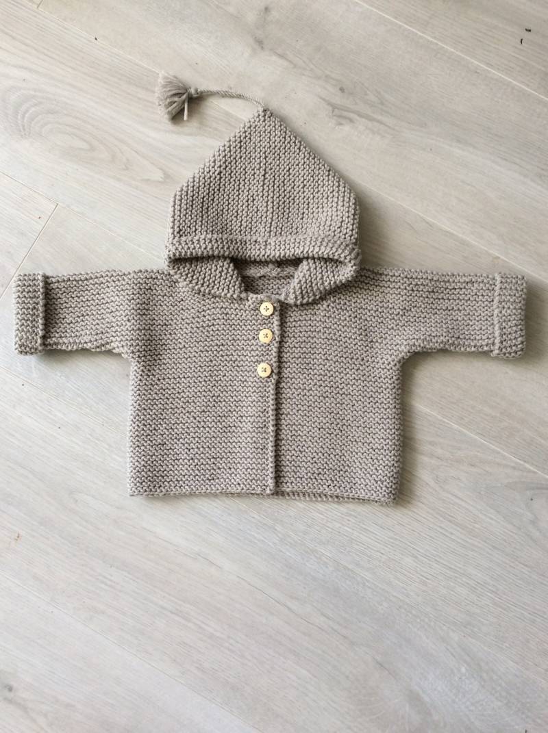 Kapuzenjacke, Babymantel, Babyjacke, Reine Wolle, 100% Merino, Babyweste, Kapuzenmantel, Handgestrickt, Handgemachter Burnous von DelphineCFrance