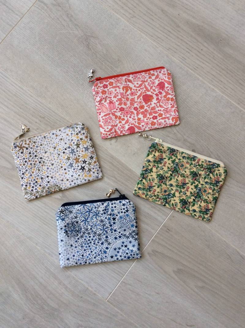 Mini-Liberty-Tasche, Damengeldbörse, Kartenhalter, Liberty-Stoff, Flaches Federmäppchen, Beutel, Stoff von DelphineCFrance