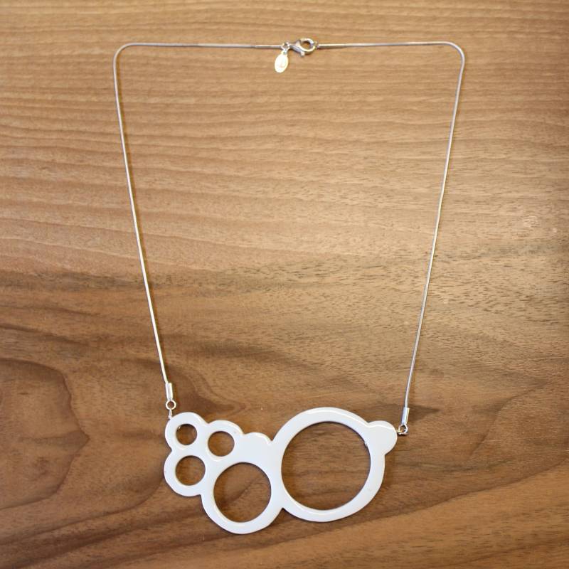 Halskette Silber Und Keramik/sterling China, Cloud, Weißer Emaille, Anhänger, Grafiken, Unikat, Hand Gemacht Halskette Silber Und Keramik/sterling China, Cloud, Weißer Emaille, Anhänger, Grafiken, Unikat, Hand Gemacht von DelphineISKANDAR