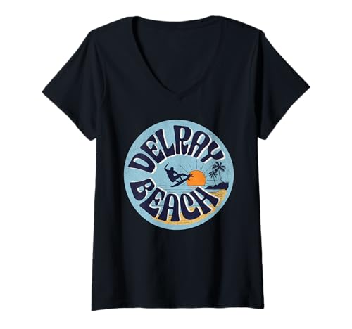 Damen Strand von Delray T-Shirt mit V-Ausschnitt Damen Strand von Delray T-Shirt mit V-Ausschnitt von Delray Beach Florida Surfing Surf Ocean Vintage