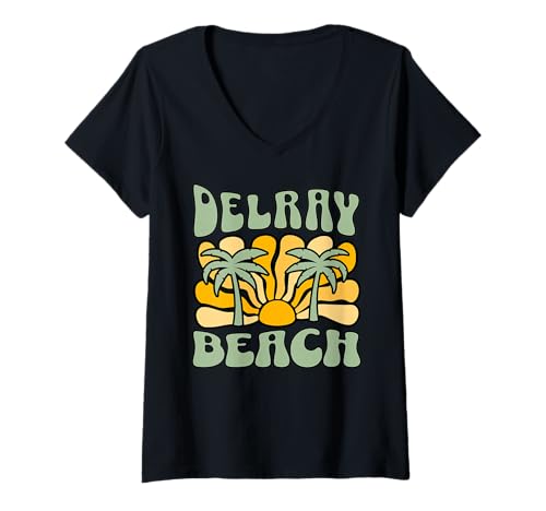 Damen Strand von Delray T-Shirt mit V-Ausschnitt von Delray Beach Florida Surfing Surf Ocean Vintage