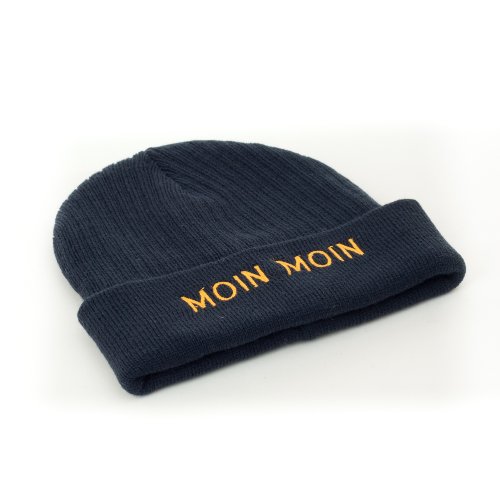 Nordische Mütze mit gesticktem Schriftzug 'Moin Moin' - Unisex, Dunkelblau, Beanie, Winter von Delta Products