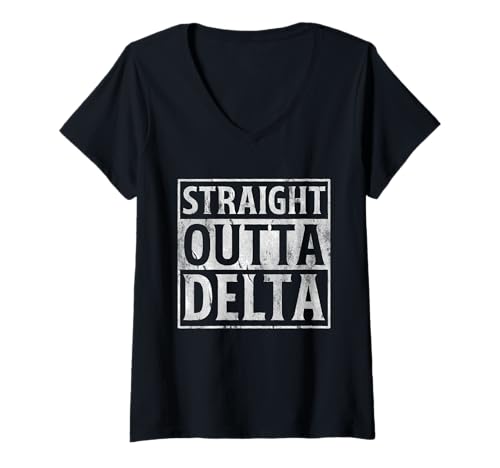 Damen Auffälliges Straight Outta Delta Design T-Shirt mit V-Ausschnitt Damen Auffälliges Straight Outta Delta Design T-Shirt mit V-Ausschnitt von Delta Roots Collection