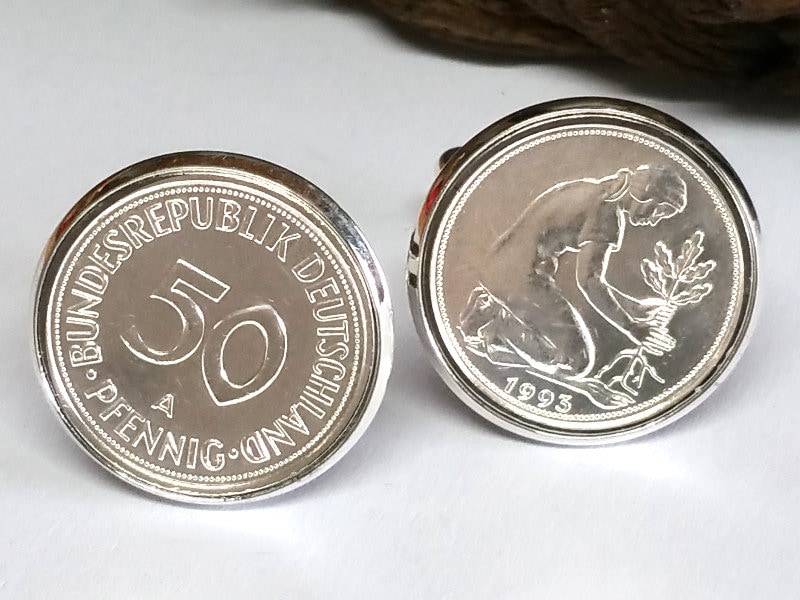 Manschettenknöpfe 50 Pfennig Münze Kulturfrau Brd Mit Datum 1950-1993 von DeltaDesign24