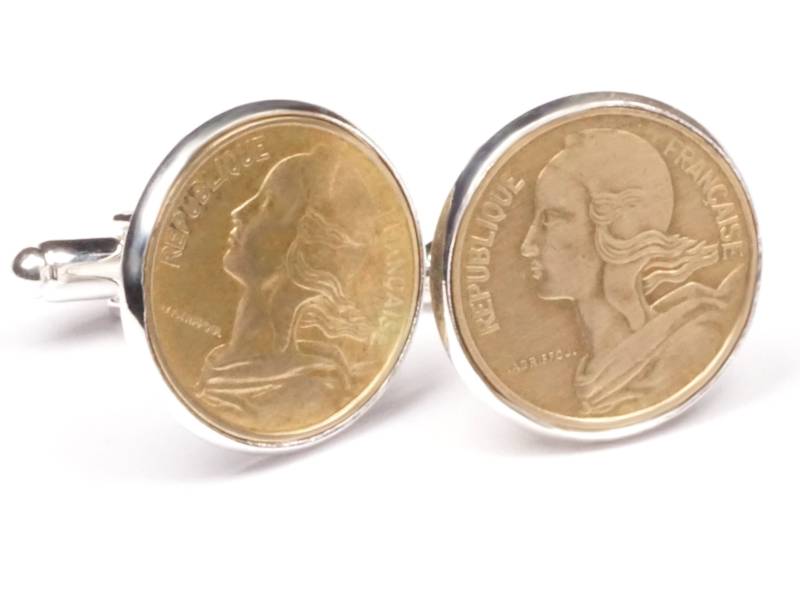 Manschettenknöpfe Münzen 10 Centimes Frankreich Marianna Mit Klappmechanik Ø 22mm von DeltaDesign24