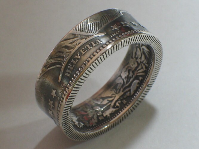 Münzring Schweiz 2 Franken Silber 835Er Helvetia Größe 52 Bis 70 Coin Ring Münze Münzschmuck von DeltaDesign24