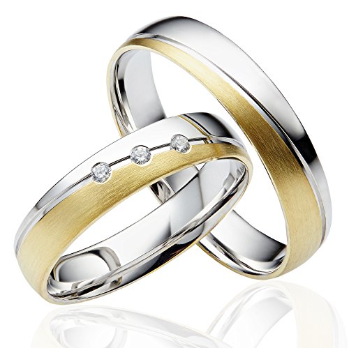 2x 585 Gold Eheringe Partnerringe Trauringe Verlobungsringe in Gelbgold und Weißgold *mit Gravur und Steinen* von JC Trauringe