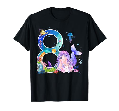 8. Geburtstag Meerjungfrau Nixe Mädchen süßes 8 Jahre T-Shirt 8. Geburtstag Meerjungfrau Nixe Mädchen süßes 8 Jahre T-Shirt von Deluxe Prinzessin, Kinder Regenbogen Geschenkidee.