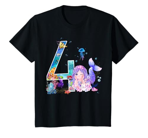 4. Geburtstag Meerjungfrau Nixe Mädchen süßes 4 Jahre T-Shirt 4. Geburtstag Meerjungfrau Nixe Mädchen süßes 4 Jahre T-Shirt von Deluxe Prinzessin, Kinder Regenbogen Geschenkidee.