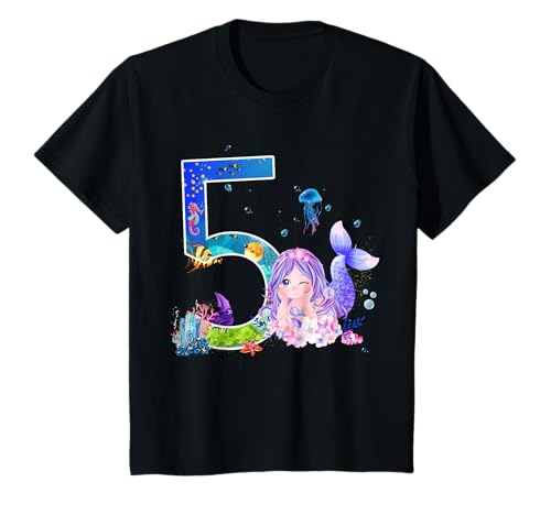 5. Geburtstag Meerjungfrau Nixe Mädchen süßes 5 Jahre T-Shirt 5. Geburtstag Meerjungfrau Nixe Mädchen süßes 5 Jahre T-Shirt von Deluxe Prinzessin, Kinder Regenbogen Geschenkidee.