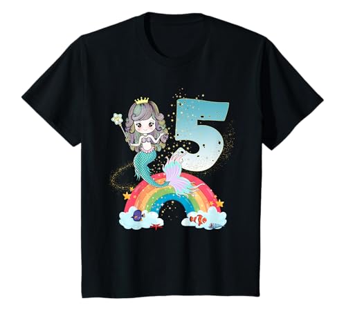 5. Geburtstag Meerjungfrau Nixe Mädchen süßes 5 Jahre alt T-Shirt von Deluxe Prinzessin, Kinder Regenbogen Geschenkidee