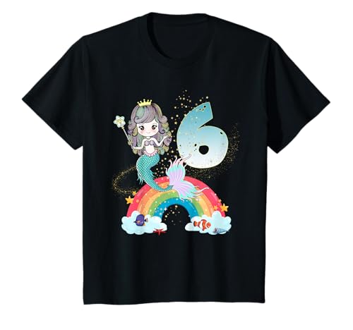 6. Geburtstag Meerjungfrau Nixe Mädchen süßes 6 Jahre T-Shirt 6. Geburtstag Meerjungfrau Nixe Mädchen süßes 6 Jahre T-Shirt von Deluxe Prinzessin, Kinder Regenbogen Geschenkidee.