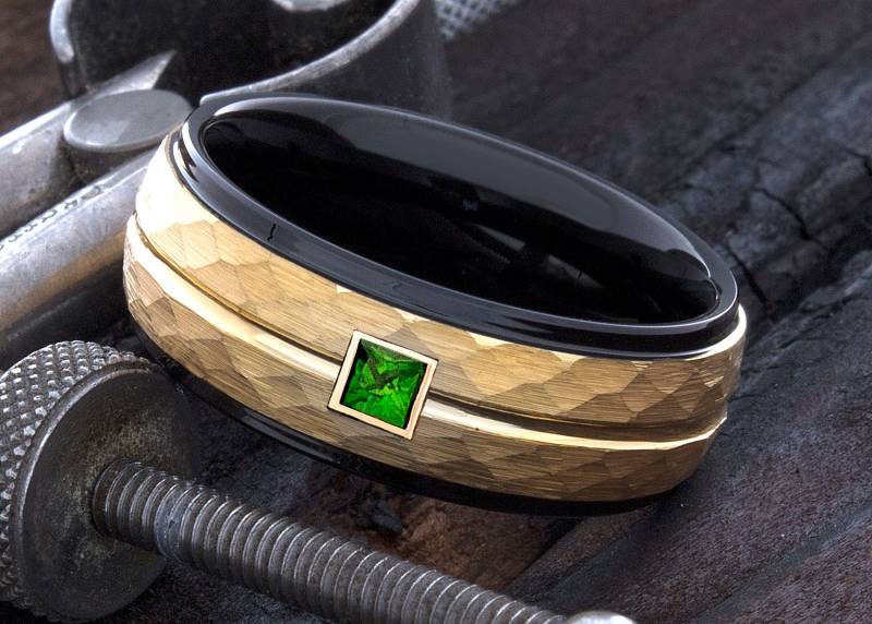 Edelstein Ehering - Wolframring Herrenring Geburtsstein Geschenk Zum Vatertag von DeluxeBands