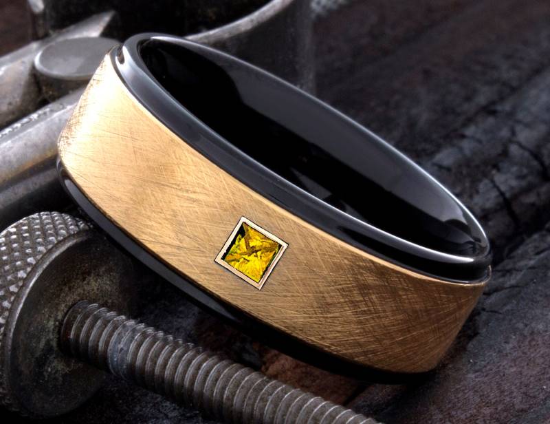 Gelb Gold Wolfram Ring - Band Diamant Ehering Herrenring von DeluxeBands