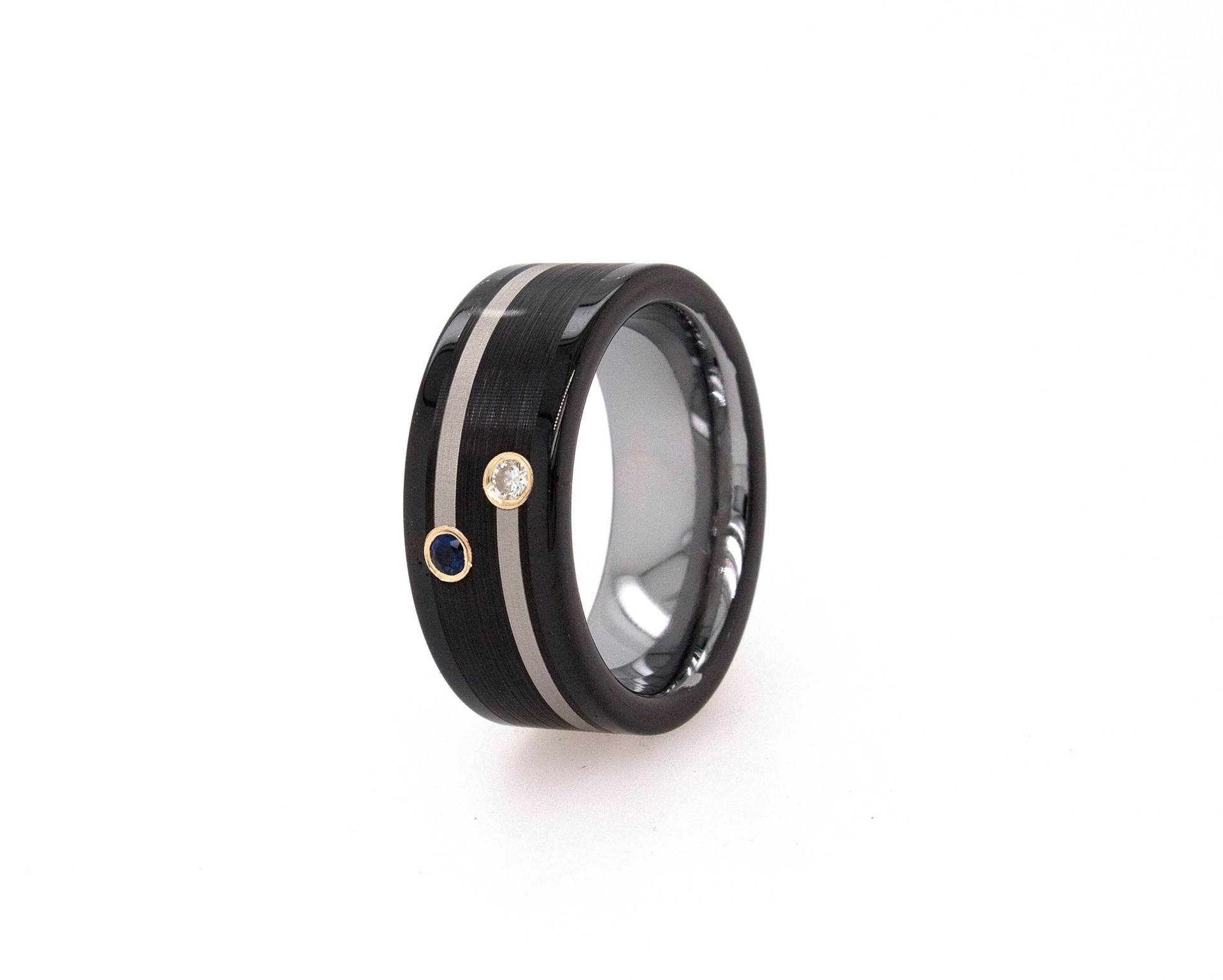 Wolfram Geburtsstein Ring - Edelstein Ehering Schwarz Band Herren Gravierter Personalisierter von DeluxeBands