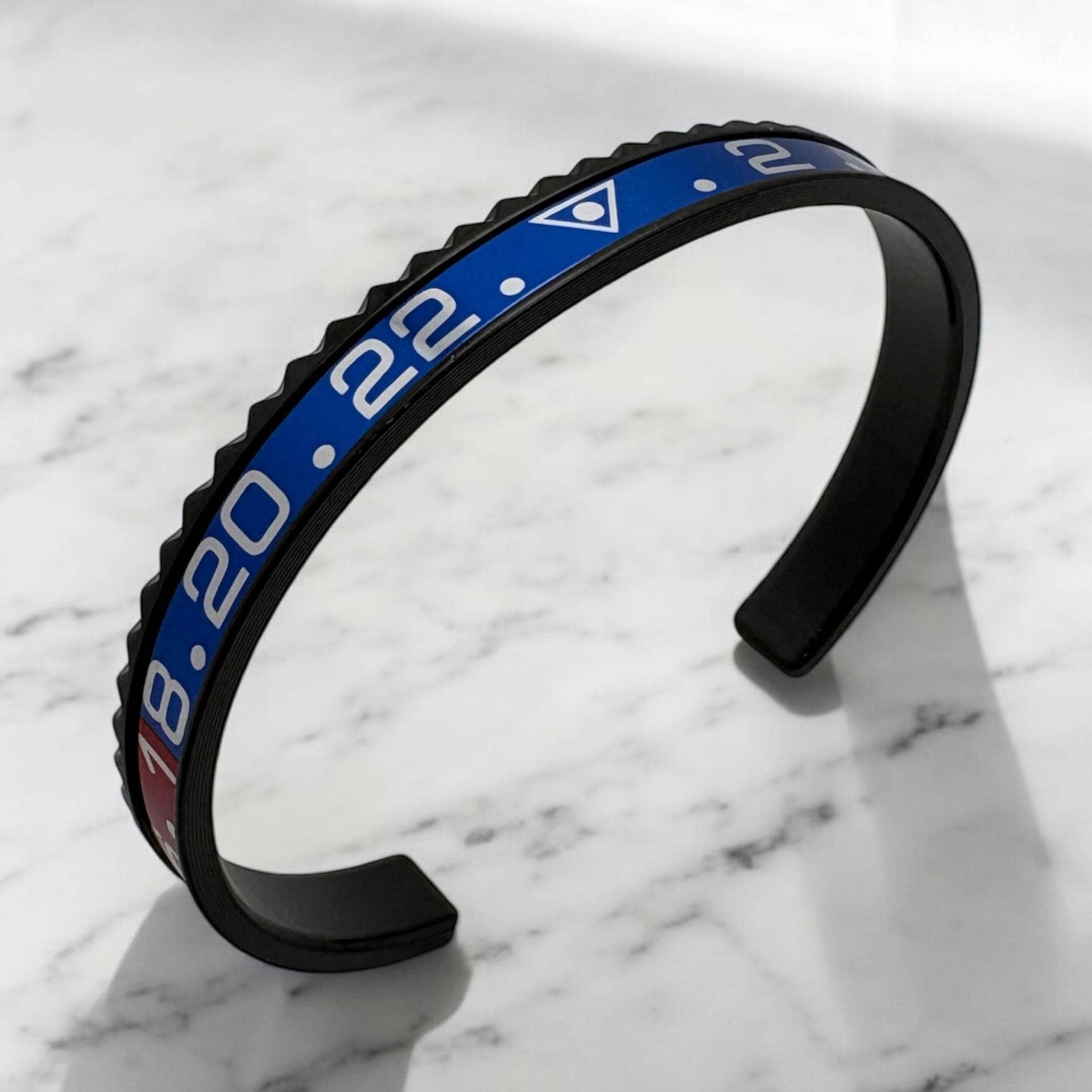 Black Blue Gmt Bezel Watch Bracelet Wristband, Stainless Steel Cuff, Accessory, Bezel, Gift For Him Collector von DeluxeJewelleryDE