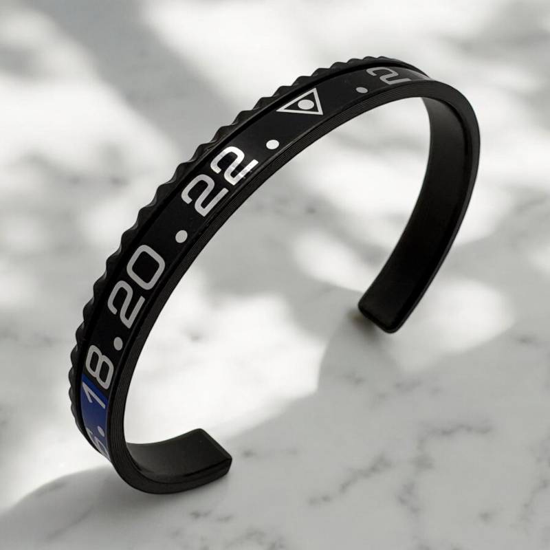 Black Blue Gmt Bezel Watch Bracelet Wristband, Stainless Steel Cuff, Accessory, Bezel, Gift For Him Collector Black Blue Gmt Bezel Watch Bracelet Wristband, Stainless Steel Cuff, Accessory, Bezel, Gift For Him Collector von DeluxeJewelleryDE