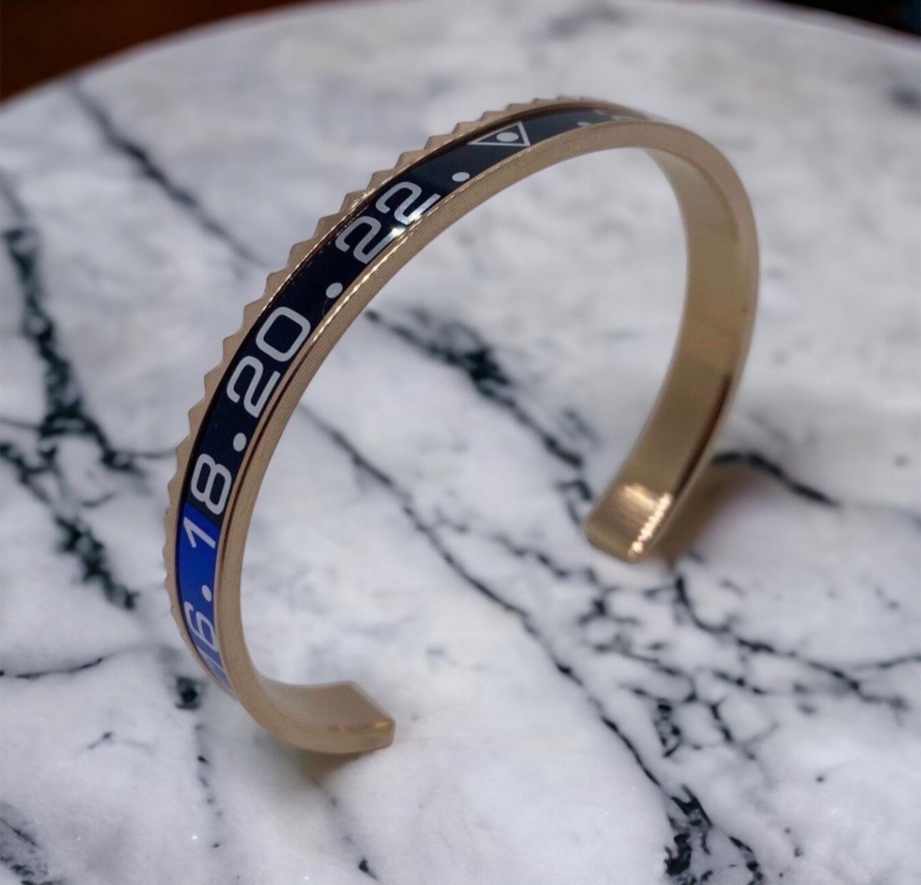 Gmt Blue Black Rose Bezel Watch Bracelet Wristband, Gold Cuff, Accessory, Bezel, Gift For Him Collector Watch Enthusiast von DeluxeJewelleryDE