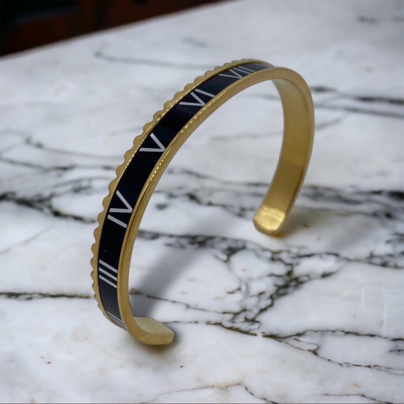 Roman Black Bezel Watch Bracelet Wristband, Gold Steel Cuff, Accessory, Bezel, Gift For Him Collector Watch Enthusiast von DeluxeJewelleryDE