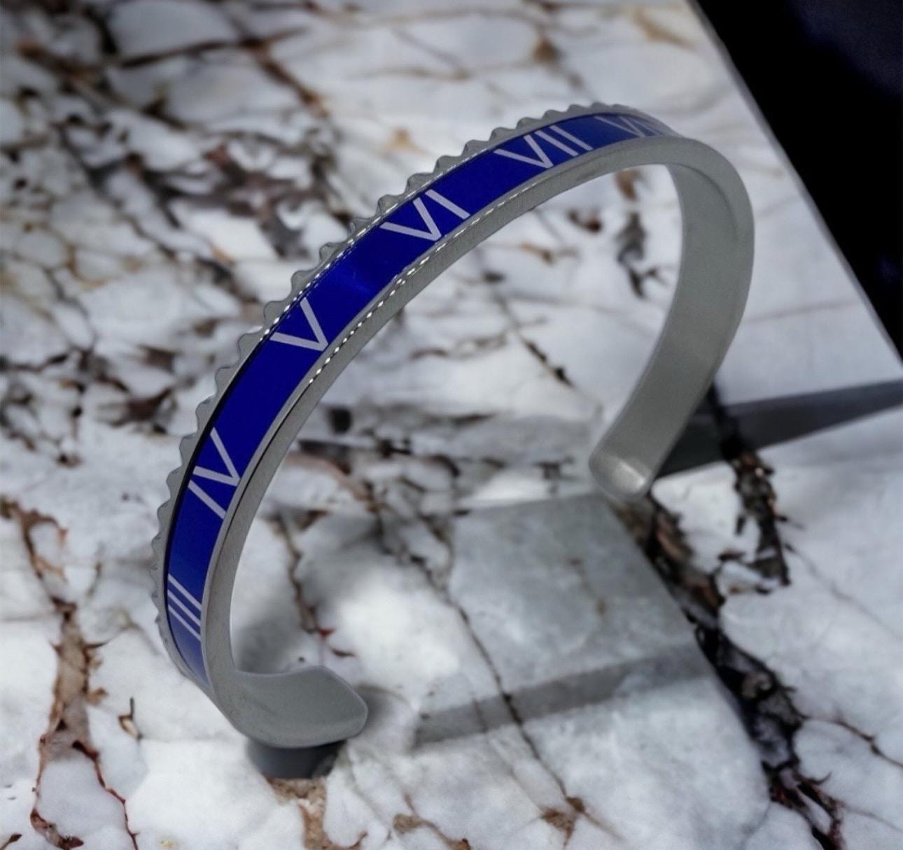 Roman Blue Bezel Watch Bracelet Wristband, Steel Cuff, Accessory, Bezel, Gift For Him Collector Watch Enthusiast von DeluxeJewelleryDE