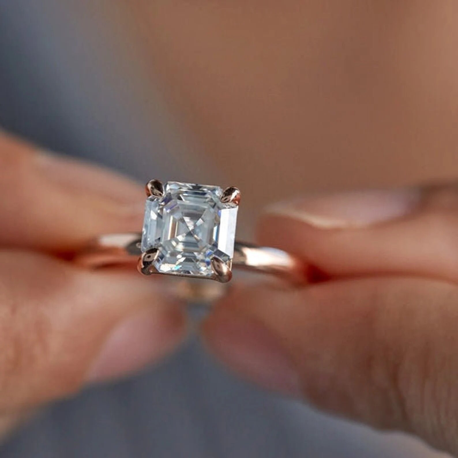 2Ct Asscher Diamant Verlobungsringe 14K Rose Vergoldet, Solitär Verlobungsring, Jahrestagsring Für Frauen von DeluxeJewelryGifts
