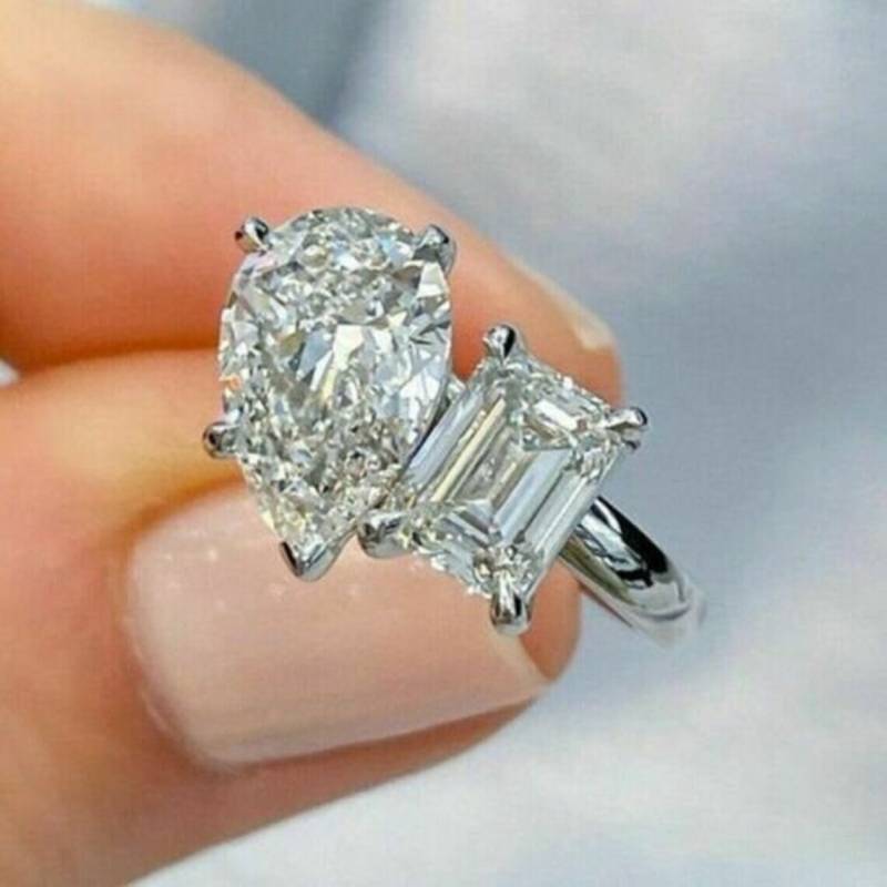 Toi Et Moi Diamant Ring, Zwei Stein Verlobungsring, Doppelstein Birne Und Smaragd Geschnitten Ehering Zierlicher 3 Cts Ring von DeluxeJewelryGifts