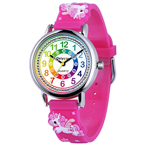 Delycazy Kinderuhr Mädchen, Kinder Armbanduhr lernuhr Analoge kinderuhr Lern Armbanduhr mit Zeitlernübungen, Hochwertigem Quarzwerk Rosarot Delycazy Kinderuhr Mädchen, Kinder Armbanduhr lernuhr Analoge kinderuhr Lern Armbanduhr mit Zeitlernübungen, Hochwertigem Quarzwerk Rosarot von Delycazy