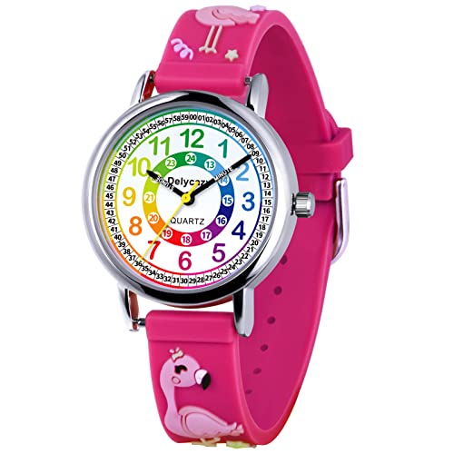 Delycazy Kinderuhr Mädchen, Kinder Armbanduhr lernuhr Analoge kinderuhr Lern Armbanduhr mit Zeitlernübungen, Hochwertigem Quarzwerk von Delycazy