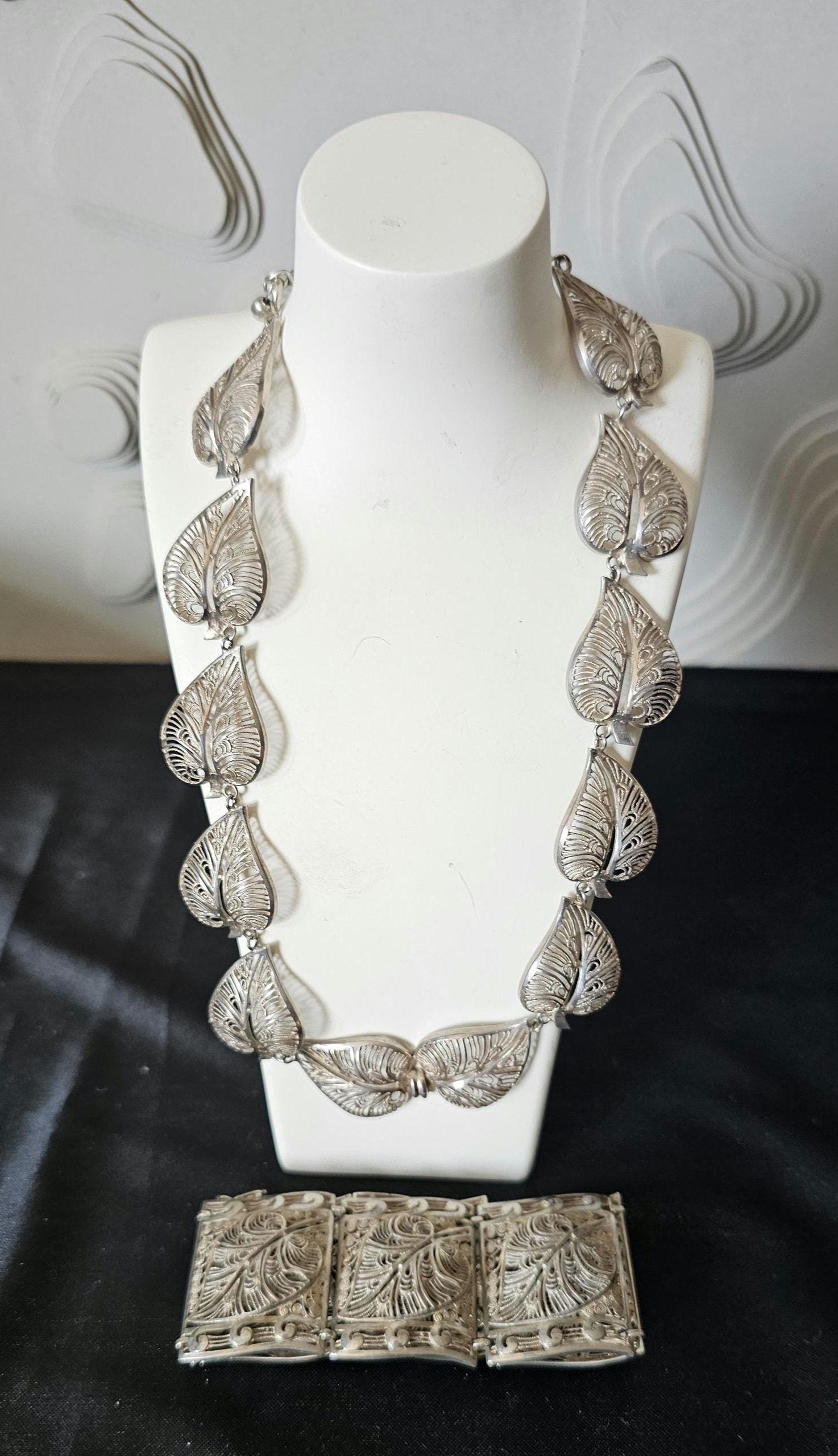 Antik Wunderschönes Filigran Trachten Armband Und Kette Als Set 835Er Silber von DemDemShop