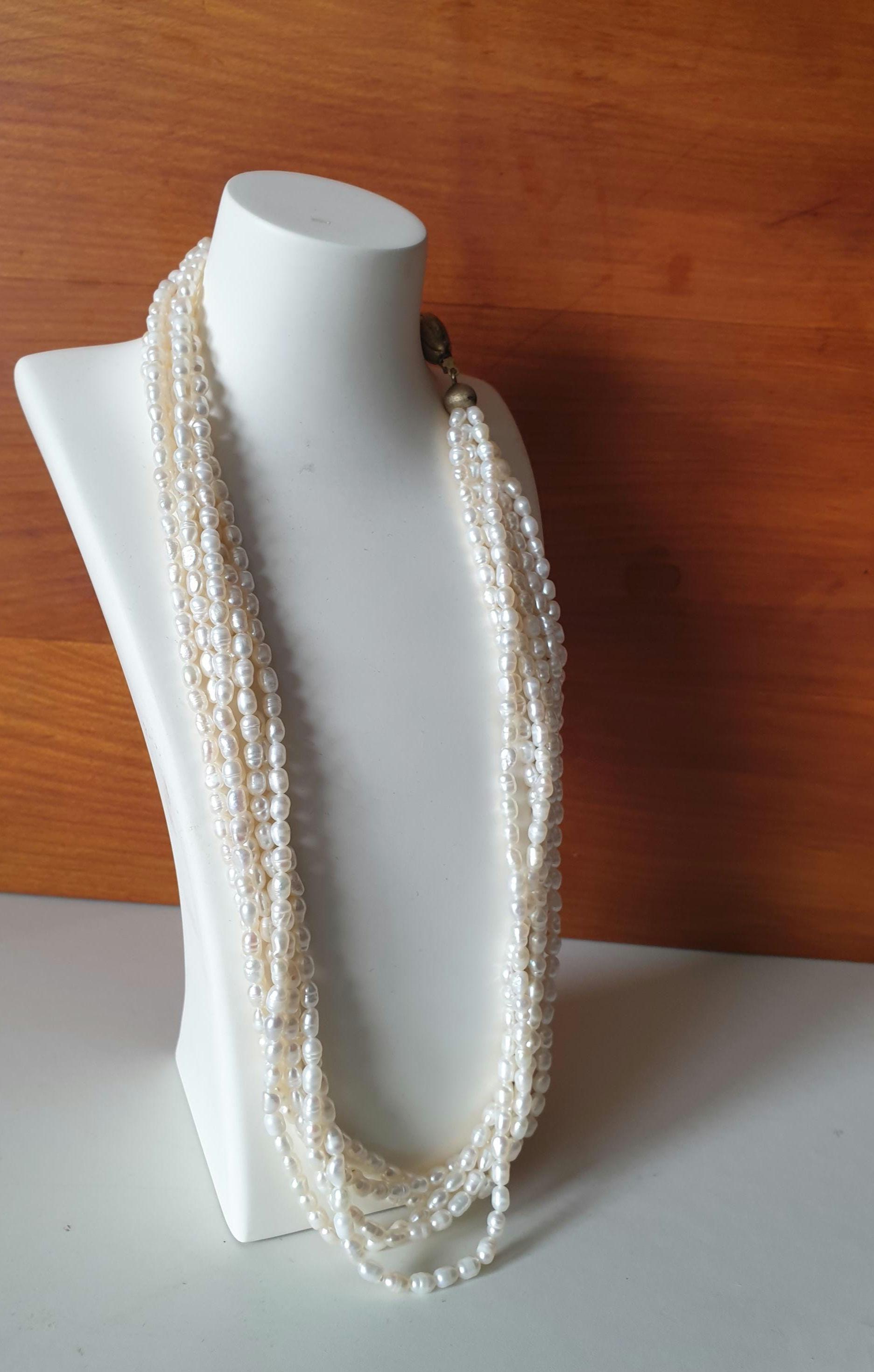 Vintage Weiß Süßwasser Perlenkette 6Stränge 43.2cm Lang, Steckt Schließe von DemDemShop