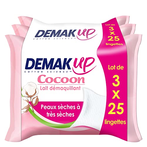 demak' Up Cocoon 3 Packungen mit 25 Milchtüchern, Make-up-Entferner, trockene / empfindliche Haut von Demak'Up