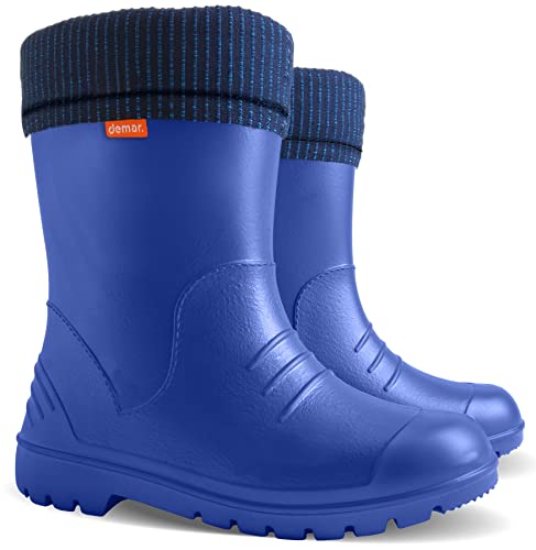 Ultraleichte Jungen Mädchen Kinder Warm Gefüttert Regenstiefel Gummistiefel Gummistiefel Dino, blau, 25 EU von Demar