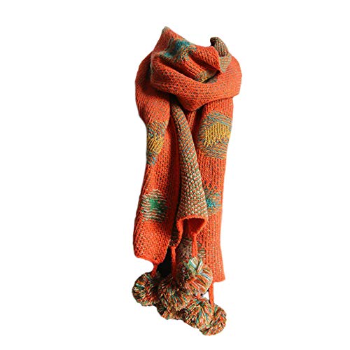 Demarkt Damen Schal Warm Winterschal Strickschal bunter Grobstrick Schlauchschal mit abnehmbaren Bommeln Orange von Demarkt