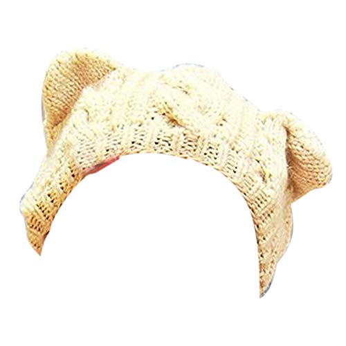 Demarkt Katze Ohren geformt Damen Mädchen häkeln Stricken Ski Hut Warm Beanie Wollmütze Wintermütze Strickmütze (Beige) von Demarkt