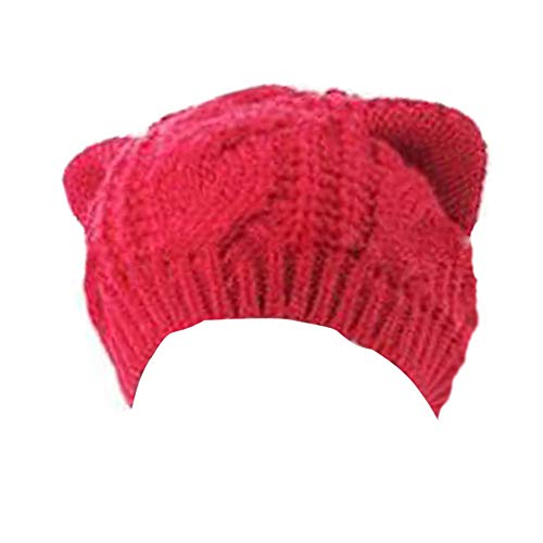 Demarkt Katze Ohren geformt Damen Mädchen häkeln Stricken Ski Hut Warm Beanie Wollmütze Wintermütze Strickmütze (Rot) von Demarkt