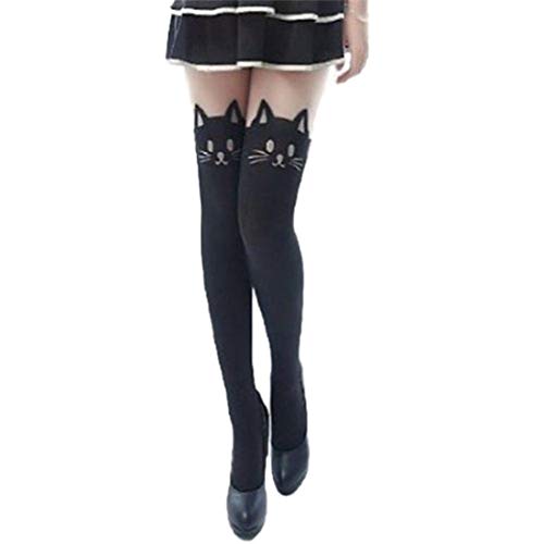 Demarkt Strapsstrümpfe Damen Strapsstrümpfe Strümpfe mit Katze Tattoo Pantyhose Cat Over Knee Socks Stocking OVERKNEE von Demarkt