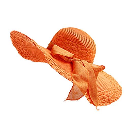 Demarkt Strohhut Faltbar Wide Rand Sonnenhut Strandhut Sommerhut Strand Kappe Damenhut Orange von Demarkt