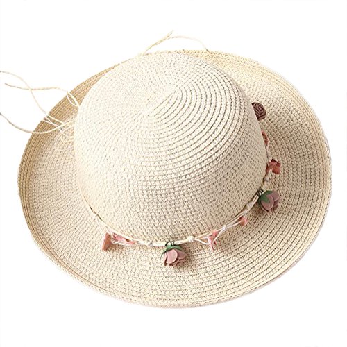 Demarkt Strohhut Strandhut Sonnenhut Sommerhut für Damen ideal für Reisen Blumen Beige von Demarkt