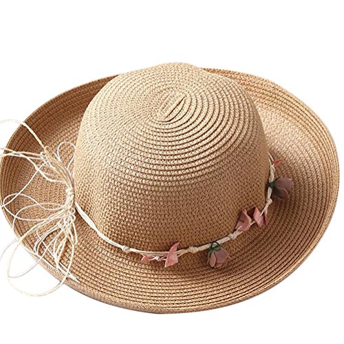 Demarkt Strohhut Strandhut Sonnenhut Sommerhut für Damen ideal für Reisen Blumen Khaki von Demarkt