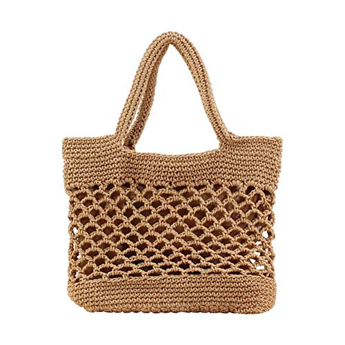 Demarkt Strohtaschen Damen Handtaschen Stroh Handtasche Frauen Baumwollseil Stroh Strandtasche Platz Rattan Tasche Böhmen Handgefertigt Weben Tasche 25 * 33cm von Demarkt