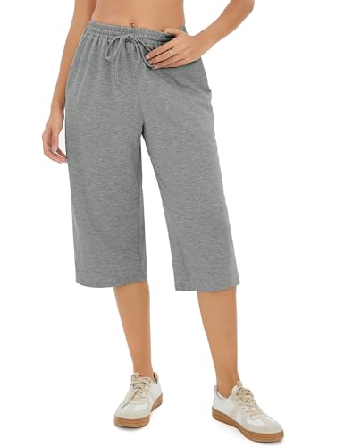 Demegimi 3/4 Jogginghose Damen Sporthose Baumwolle Trainingshose High Waist Sporthose Gerades Bein Hosen Sweathose für Laufen Yoga Fitness von Demegimi