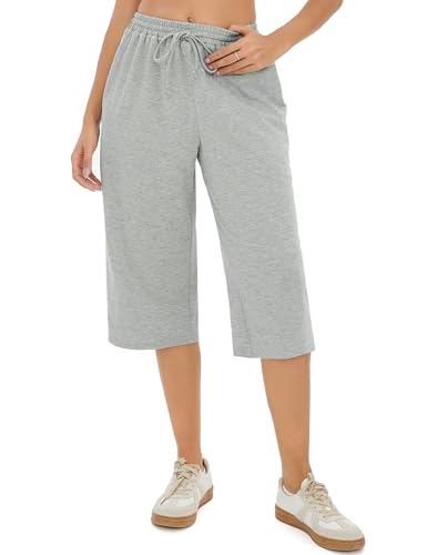 Demegimi 3/4 Jogginghose Damen Sporthose Baumwolle Trainingshose High Waist Sporthose Gerades Bein Hosen Sweathose für Laufen Yoga Fitness von Demegimi