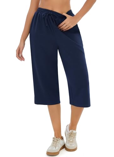 Demegimi 3/4 Jogginghose Damen Sporthose Baumwolle Trainingshose High Waist Sporthose Gerades Bein Hosen Sweathose für Laufen Yoga Fitness von Demegimi