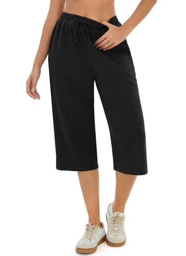 Demegimi 3/4 Jogginghose Damen Sporthose Baumwolle Trainingshose High Waist Sporthose Gerades Bein Hosen Sweathose für Laufen Yoga Fitness von Demegimi