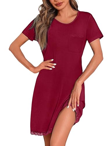 Demegimi Damen Nachthemd Schlafshirt Baumwolle Kurz Sleepshirt Kurzarm Nachtkleid Spitze V-Ausschnitt Nachtwäsche Sexy Negligee Demegimi Damen Nachthemd Schlafshirt Baumwolle Kurz Sleepshirt Kurzarm Nachtkleid Spitze V-Ausschnitt Nachtwäsche Sexy Negligee von Demegimi