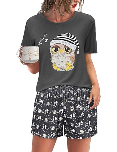 Demegimi Damen Schlafanzug Pyjama Kurz Baumwolle Shorty Nachtwäsche Set Zweiteiler Sleepwear Sommer Hausanzug von Demegimi