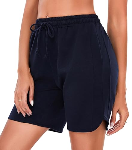 Demegimi Damen-Shorts Sommer Sport Kurze Hose Baumwolle Bermuda High Waist Kurz Sporthose Jogginghose Freizeithose Sweatshorts von Demegimi